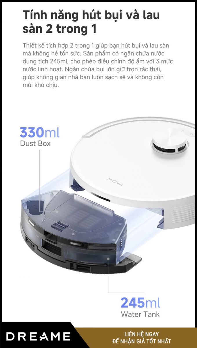 Mova E20s Pro Plus Trắng - Robot Hút Bụi Lau Nhà