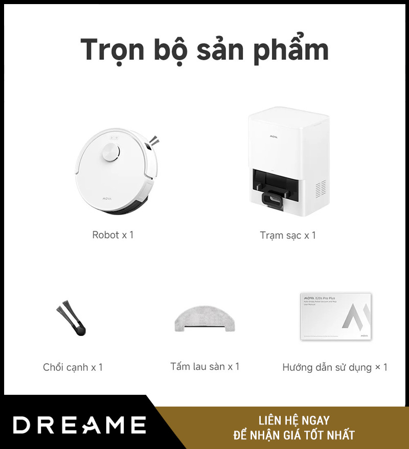 Mova E20s Pro Plus Trắng - Robot Hút Bụi Lau Nhà