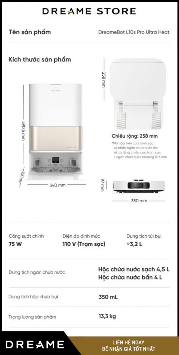 Dreame L10s Ultra Heat Trắng- Robot hút bụi lau nhà