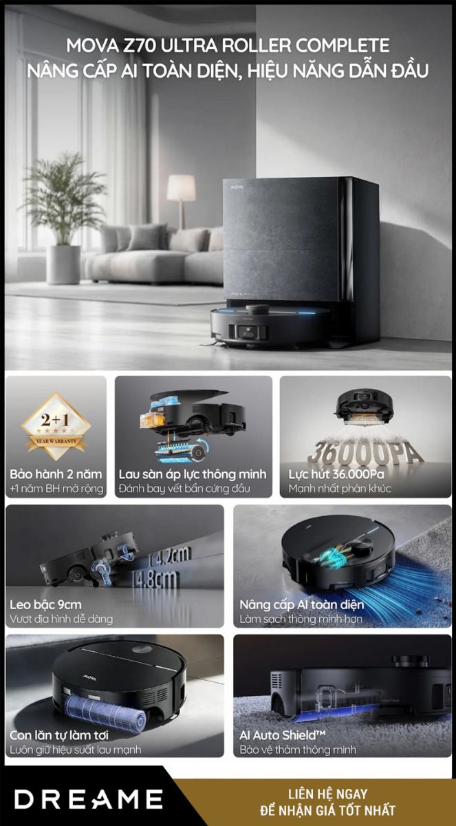 Mova Z70 Ultra Roller Complete Đen - Robot hút bụi lau nhà