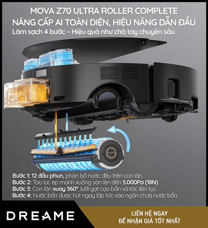 Mova Z70 Ultra Roller Complete Đen - Robot hút bụi lau nhà