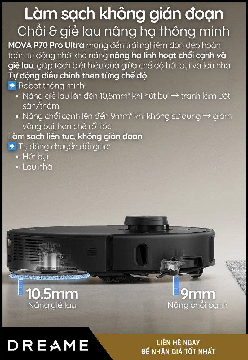 Mova P70 Pro Ultra Đen - Robot hút bụi lau nhà