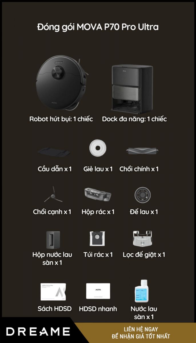 Mova P70 Pro Ultra Đen - Robot hút bụi lau nhà